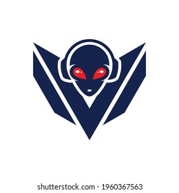letter M alien disc jockey remix music logo icon