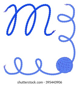 Letter M - Alphabet, font vector - yarn, rope, cable - For handmade products.