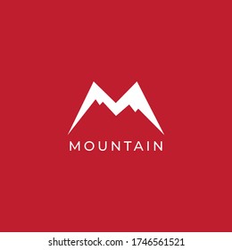 Letter M alphabet logo design template. Mountain logo design concept isolated on red color background.