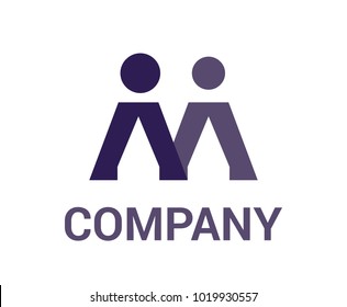 letter m alphabet shape from two person mix logo