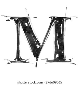 letter M. Alphabet symbol - grunge hand draw paint / vector illustration