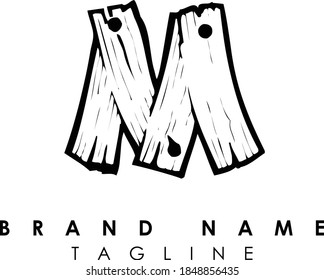 Letter M Alphabet Wood Logo Monogram Design