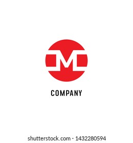 Letter M Alphabetic Logo Design Template, Abjad, Flat Simple & Clean, Red, Rounded Ellipse Lettermark Concept, Strong & Bold