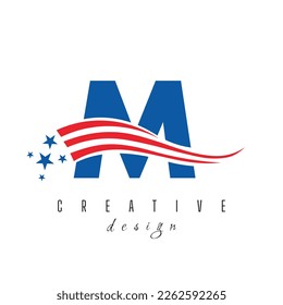Letter M American Logo for Business, Corporate and Company Sign. USA American Logo on Letter M Vector Template