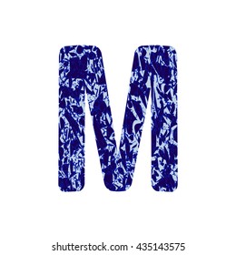 Letter M. Aphabetic letter in blue colour. Vector illustration with blue letter M.