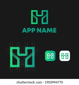 letter M app logo green gradient