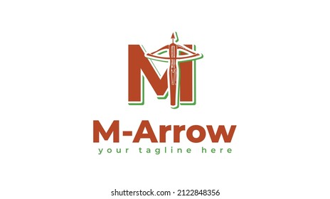 Letter m and archery logo design. vector