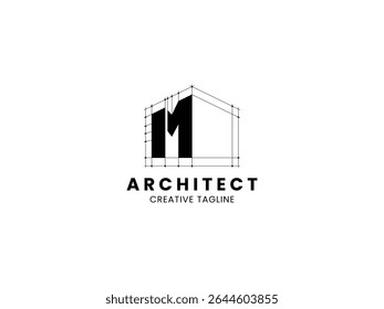 Letter M Architect logo for architecture, construction and real estate company. Architect monogram logo design