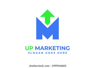 Letter M and Up Arrow Concept Monogram Logo. Marketing Icon for E-Commerce Business