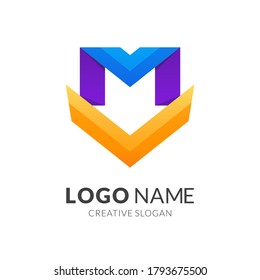 concepto de logotipo de letra m y flecha, estilo de logotipo 3d moderno en colores vivos degradados
