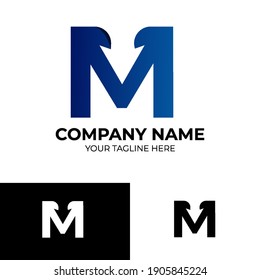 Diseño de plantilla con logotipo de flecha M con color azul gradiente. ilustración vectorial