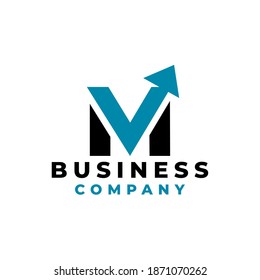 Letter M With An Arrow Moving Up. Business Investment Logo.