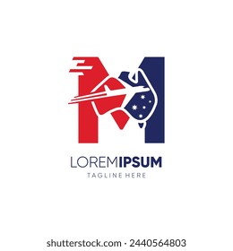 Letter M Australia Map Travel Flight Airplane Logo Design Vector Icon Graphic Symbol Illustration