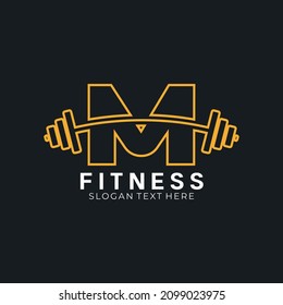 Letter M barbell logo, letter m with barbell logo in trendy flat style, fitness logo