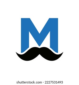 Letter M Barbershop Logo Design. Hairstylist Logotype For Mustache Style and Fashion Symbol