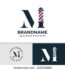 Logo de la Carta M Barbershop, adecuado para cualquier negocio relacionado con la barbería con M inicial.