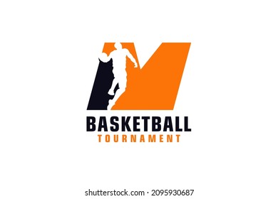 Letter M with Basketball Logo Design. Vector Design Template Elements for Sport Team or Corporate.