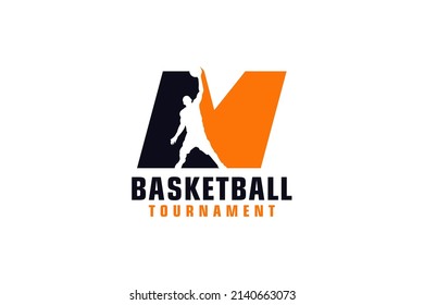 Letter M with Basketball Logo Design. Vector Design Template Elements for Sport Team or Corporate.