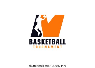 Letter M with Basketball Logo Design. Vector Design Template Elements for Sport Team or Corporate.