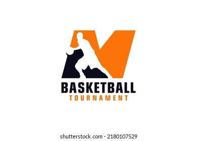 Letter M with Basketball Logo Design. Vector Design Template Elements for Sport Team or Corporate.