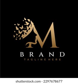 Letter M Beauty Butterfly Crown Logo Design