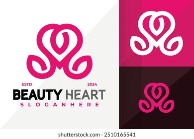 Letra M Beauty Heart Logo Icon Diseño de Vector. Ilustración creativa de diseños de logotipos simples