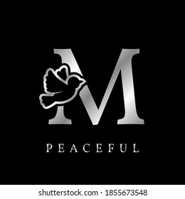 letter M bird royal decoration luxury silver color