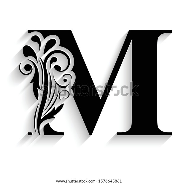 Letter M Black Flower Alphabet Beautiful Stock Vector Royalty Free