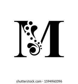 letter M. Black flower letter   Beautiful capital alphabet 