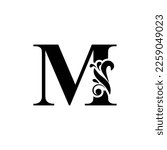 letter M black . flower  letters. Vintage ornament initial Alphabet. Logo vector 
