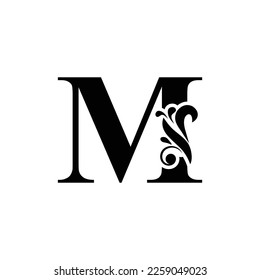 letter M black . flower  letters. Vintage ornament initial Alphabet. Logo vector 
