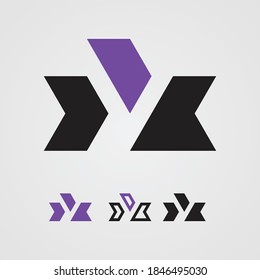 Letra M ilustración de diseño de vector púrpura negro