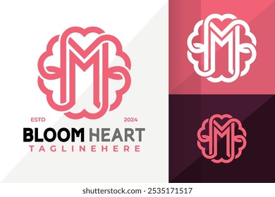 Letter M Bloom Heart Logo Icon Vector Design. Creative simple logos designs illustration