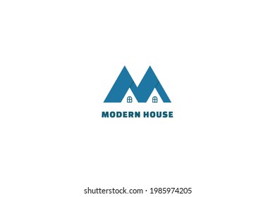 Letter M blue color real estate modern house logo
