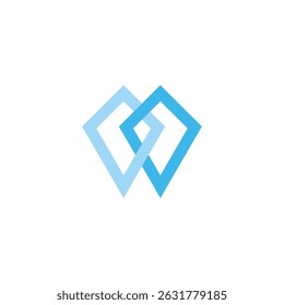letter m blue diamond linked geometric logo vector 
