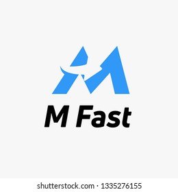 Letter M Blue logo with negative space arrow logo for business, transportation, delivery company . - Vector Illustration