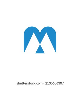 letter m blue mountain negative space logo vector