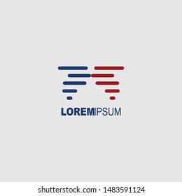 letter M with blue and red lines concept logo vector design template