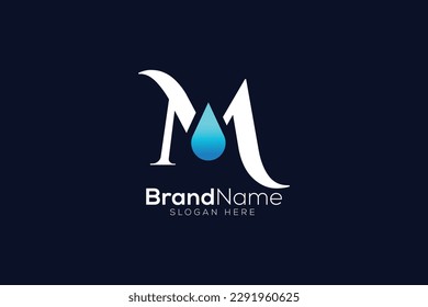 Letter M blue wave and drop logo design template