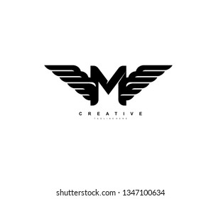 Letter M Bold Strong Wings Shape Modern Element Logo