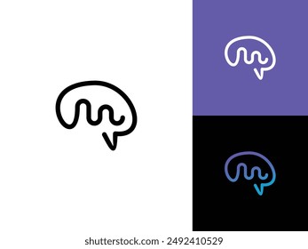 letter m brain logo design vector template