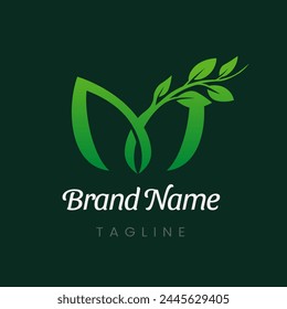 Letter M Branch Tree Natural Leaf Logo Design Vector