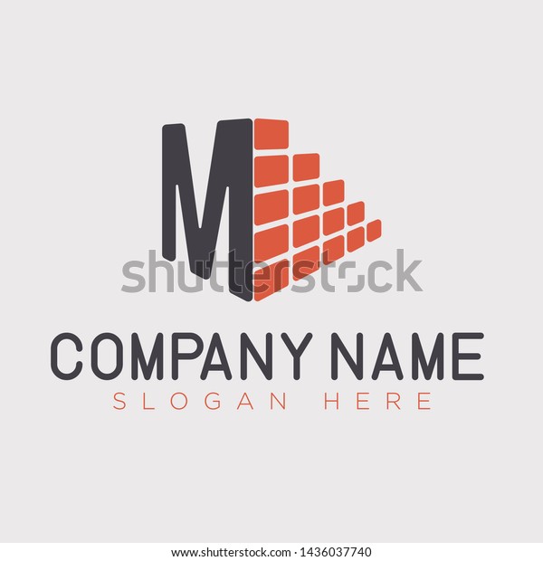Letter M and Brick Construction Logo Template Design Vector.