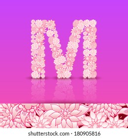 The letter M. Bright floral element of colorful alphabet. Summer floral ABC element in vector.