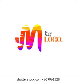 Letter M brush colorful, rainbow alphabet branding concept. Font style, vector design template elements for your application or company.