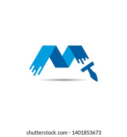 Letter M  with brush element logo design