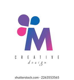 Letter M and bubble Dots Logo with Purple Pink Bubbles Vector Illustration