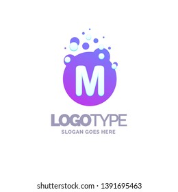Letter M Bubbles Logo Purple Template. Vector Brand Name Design