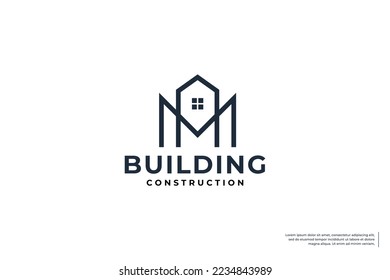 Plantilla de diseño de logotipo de concepto de construcción de letras M.