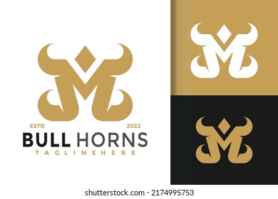 Letter M Bull Horns Logo Design, Brand Identity Logos Vector, Modern Logo, Logo Designs Vector Illustration Template